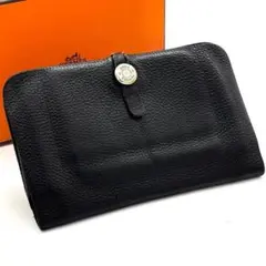 エルメス ドゴンGM ノワール ブラック 二つ折り財布 シルバー金具 レディースのサムネイル