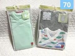 【新品】ユニクロ　コットンメッシュボディスーツ(半袖・ノースリーブ)3枚70㎝