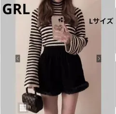 【GRL】ボーダー柄フレアスリーブリブニットトップス[k9086b] ブラックL