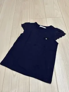 タルティーヌエショコラ 半袖Tシャツ ネイビー 袖レース 120cm