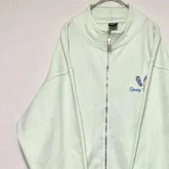 ジップアップトレーナー ジャージ パイル生地 薄手 長袖 刺繍 黄緑 L