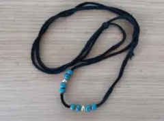 鹿紐 革紐 黒色ターコイズディアスキンレース　2mmシルバー925ブラックビーズ