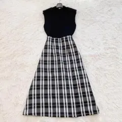 【美品】セルフォード ニットドッキングワンピース ロング Aライン チェック