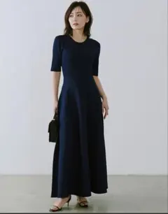 23区 デニムライクシャンブレー フレア ワンピース （ネイビー系）38 M