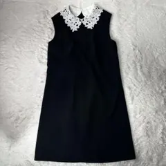 SNIDELスナイデル カラーポイントミニワンピース レース襟 花 ブラック