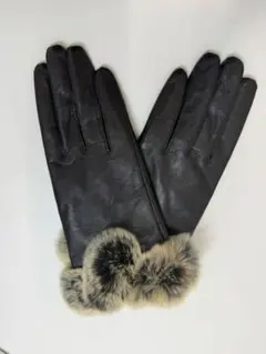 黒レザー手袋 ファー付き　☺︎