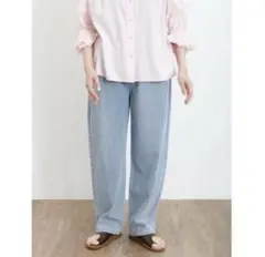 ☘️SamansaMos2 ツイルライトオンスデニムカーブパンツ　キナリ