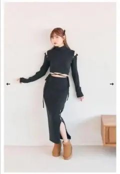 ＆lottie/ アンドロッティ ニット　セットアップ 黒 オープンショルダー