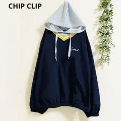 チップクリップ フード付プルオーバー　パーカー　M レイヤード　カジュアル✨
