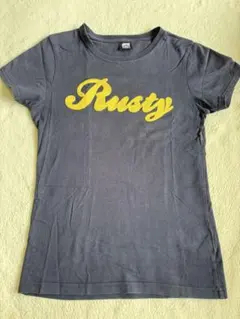 RUSTY 半袖Tシャツ ネイビー イエロー ロゴ刺繍のサムネイル