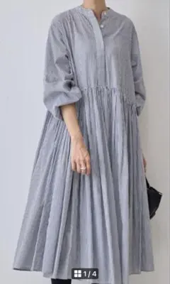 新品未使用タグ付⭐︎ビアズリーギャザーワンピース　ストライプ