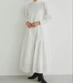 Libra Cue アンティローザ　コットンレースシャツワンピース　ホワイト