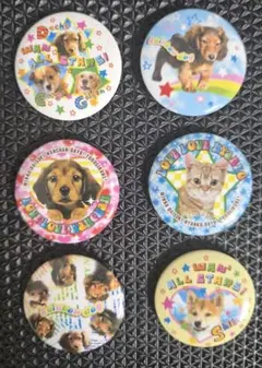 【平成レトロ】当時物 かわいい 犬猫平成初期 缶バッジ 6個セット