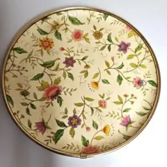 昭和レトロ 花柄 丸盆 直径24cm 金縁 トレー アンティーク
