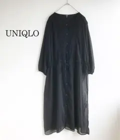 ユニクロ　シースルー　ドット ワンピース　黒