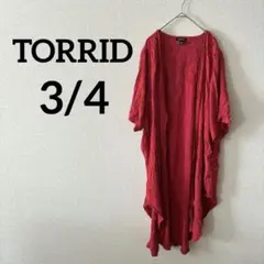 TORRID 【3/4】レッド 半袖 レーヨンシャツ ロングカーディガン