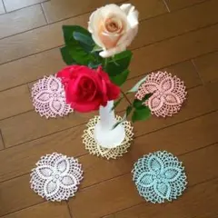 ハンドメイド 5枚セットグラスマット レース編み コースター ミニドイリー
