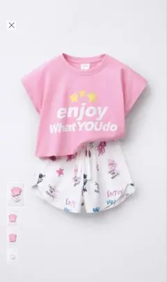 新品◆ZARA ピンク クロップド丈Tシャツ　バミューダショーツのセット　156のサムネイル