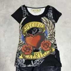 00s DIG DEEP Y2K ラインストーンTシャツ M平成ギャル海外ガールのサムネイル