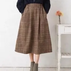 スカート チェック 微起毛 ロングスカート フレアスカート 秋 冬