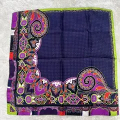 【美品】エトロ シルクスカーフ ペイズリー ネイビー パープル イタリア