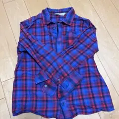 H&M 赤と青のチェック柄長袖シャツ