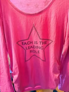 ピンク 星形プリント 長袖Tシャツ Mサイズ