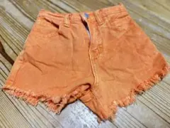 オレンジ フリンジハーフパンツ　短パン デニム ダメージ ギャル