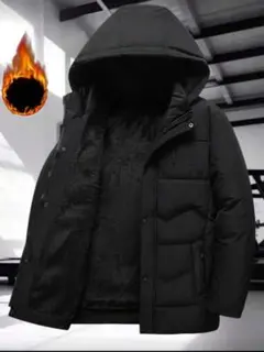 ブラック フード付きダウンジャケット