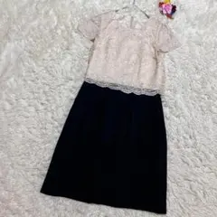 アイボリーレース×ブラック ドッキングワンピース 結婚式 パーティー フォーマル