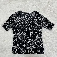 DAKS ダックス　総柄　半袖カットソー　Tシャツ　ブラック×ホワイト