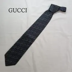 グッチ　ネクタイ　濃炭灰色　総柄　絹　おしゃれ　シック　【n2979】