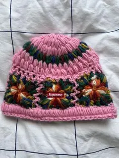 supreme ピンク 花柄刺繍 ニット帽
