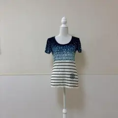 3154 Tory Burch ロゴ刺繍 グラデーション ボーダーTシャツ XSのサムネイル