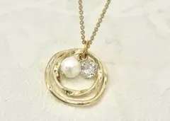 新品　金　2連　ゴールド　ネックレス パール ダイヤモンド　リング　ペンダント