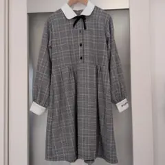 ★グレー系チェック ワンピース 長袖 size150