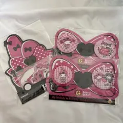 Happyくじ　マイメロ クロミ 缶バッジ ステッカー ３点セット