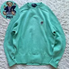 希少 90s ラルフローレン ワンポイント ポロベア刺繍 コットンニット Y2K