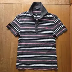 BURBERRY 半袖ポロシャツ M グレー/ストライプ