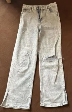 ダメージ加工 ワイドレッグ デニムパンツ