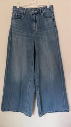 GU ワイドレッグデニムパンツ ライトブルー