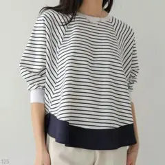 美品【chez toi】ドッキング ドルマン ボーダープルオーバー ゆったり 紺のサムネイル