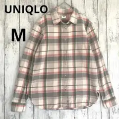 【UNIQLO】ユニクロ　チェック柄長袖シャツ Mピンク、グレー　コットン