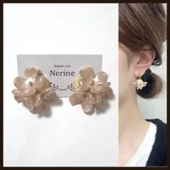 お花　3連　ピンク　ハンドメイド　ピアス　イヤリング