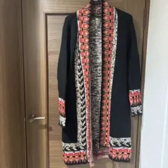 週末お値下げ中 美品 デシグアルニット ロングコート 赤×黒