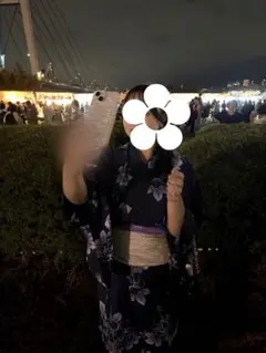 紺色花柄浴衣・帯セット 浴衣 紺色 花柄