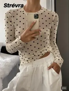 SHEIN 長袖 ドット柄 シースルーTシャツ