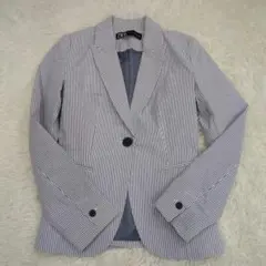 ZARA ザラ テーラードジャケット ストライプ ブルー×ホワイト XS 春夏のサムネイル