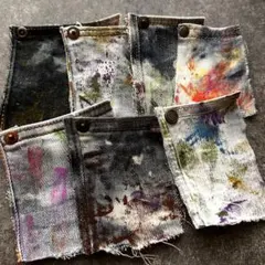 ① デニムリメイク　ペイントデニムハギレ　7枚