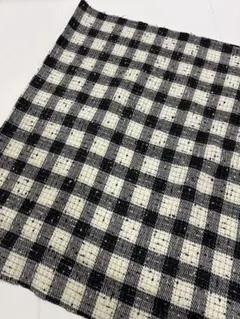 生地　ウール素材　白黒チェック　ネップ入り　モノトーン